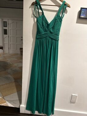 BCBG Emerald Green Pleated V-Neck Maxi Dress